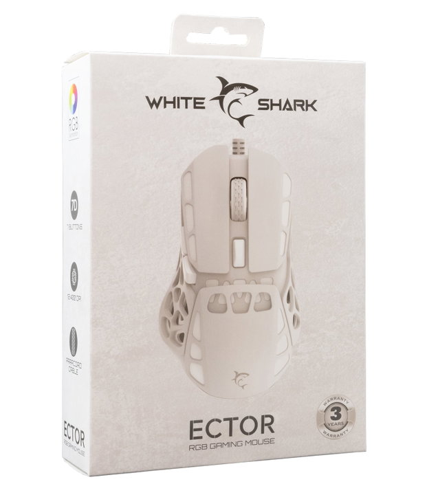 Mouse Ottico USB Gaming 7200 Dpi Retroilluminazione LED RGB Bianco, ECTOR - White Shark ICSB-ECTORWH