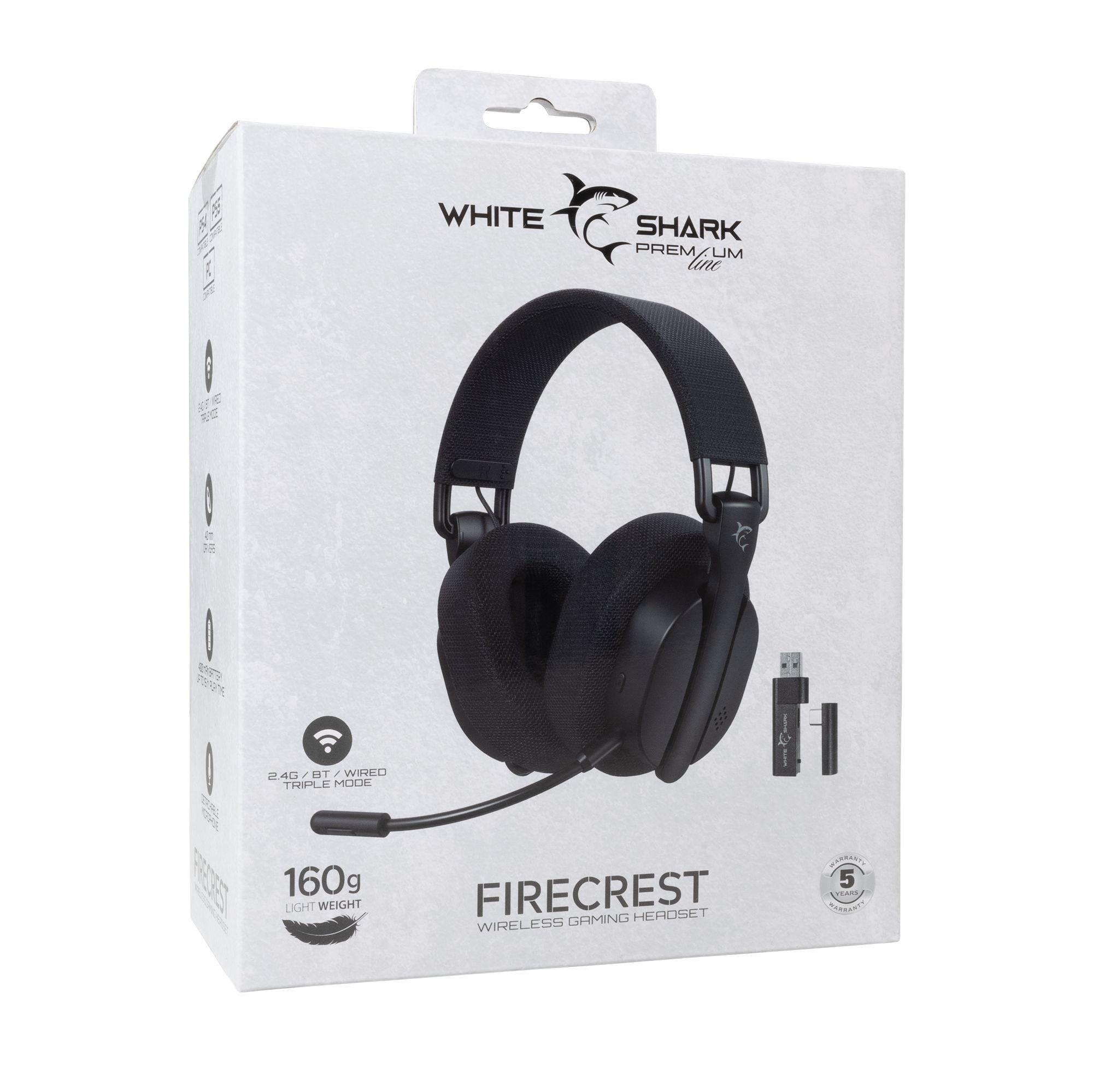 Gaming Wireless BT Headphone with Black Firecrest Microphone - White Shark ICSB-FIRECRESTBK
