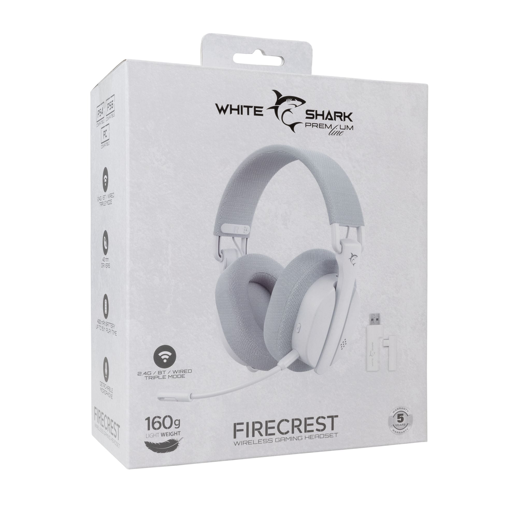 Gaming Wireless BT Headphone with FirecREST White Microphone - White Shark ICSB-FIRECRESTWH