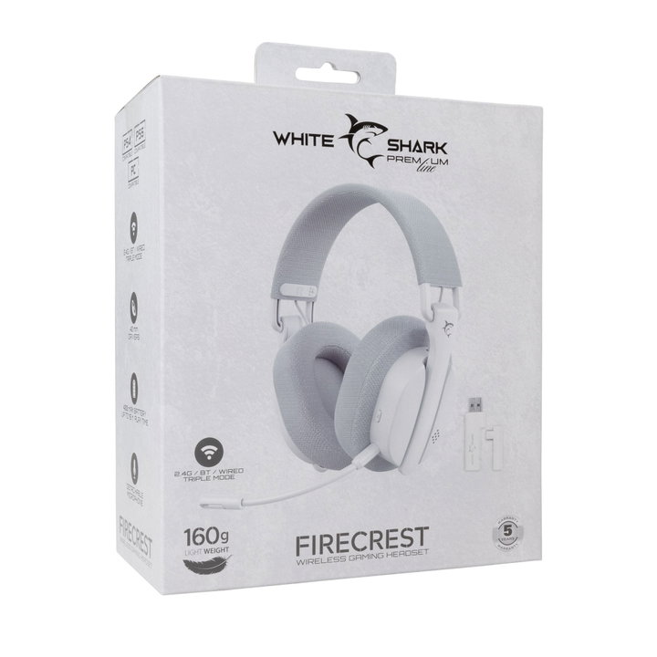 Cuffia Gaming Wireless BT con Microfono Bianco FIRECREST - White Shark ICSB-FIRECRESTWH