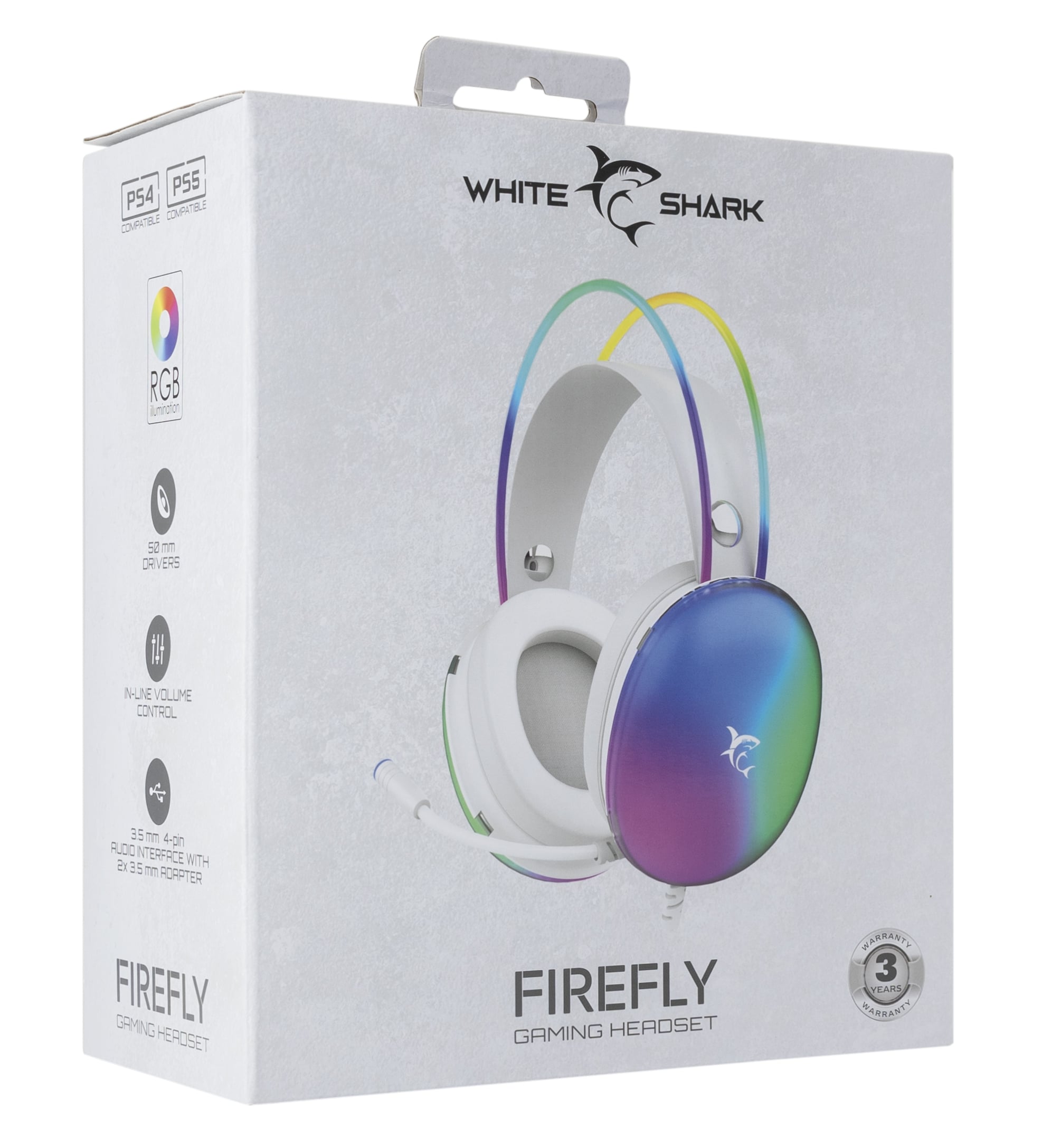 Gaming Stereo Headphone RGB White - White Shark ICSB-FIREFLYW
