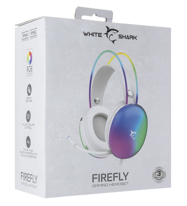 Cuffia Gaming Stereo Microfono RGB Bianco - White Shark ICSB-FIREFLYW