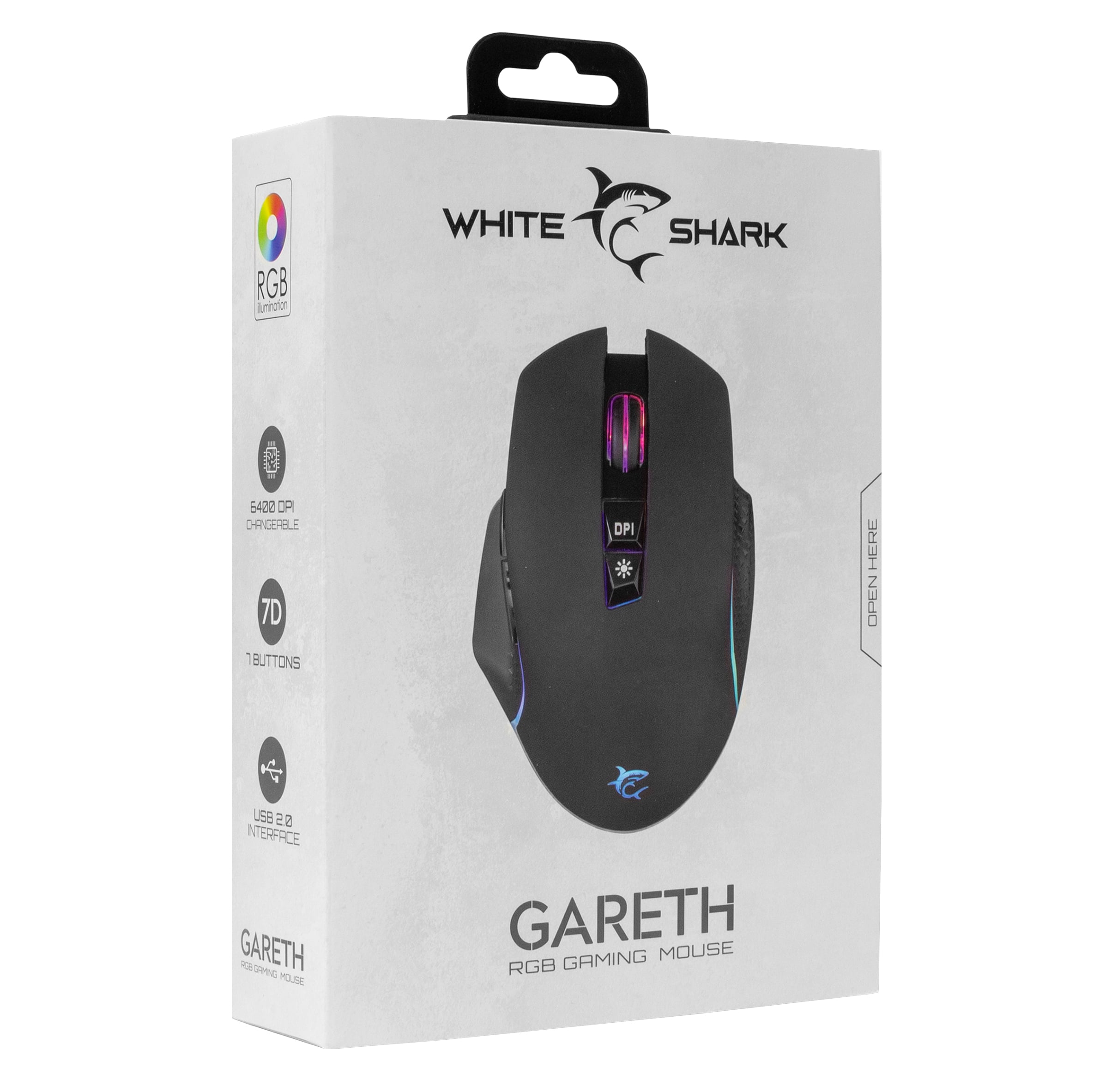 Optical Mouse USB Gaming 6400 Dpi RGB Black LED Backlight - White Shark ICSB-GARETHBK