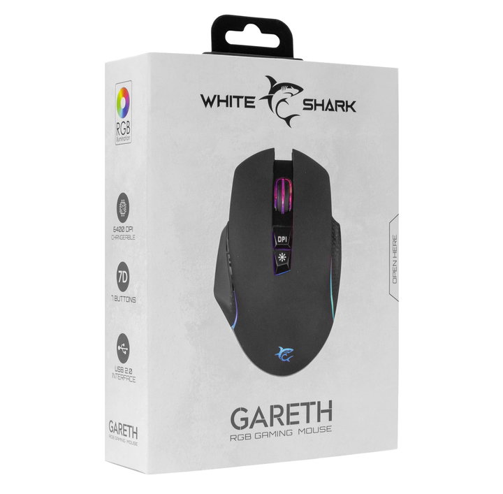 Mouse Ottico USB Gaming 6400 Dpi Retroilluminazione LED RGB Nero - White Shark ICSB-GARETHBK