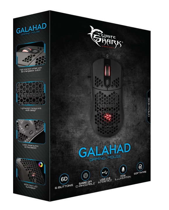 Mouse Gaming Ottico USB 6400 DPI RGB 6D Nero GALAHAD - White Shark ICSB-GM5007BK