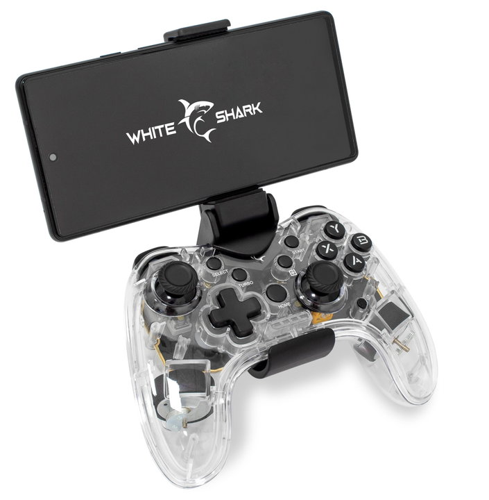 Joypad Controller di Gioco con Retroilluminazione LED e Doppia Vibrazione USB-C e Bluetooth - White Shark ICSB-GPW8039T