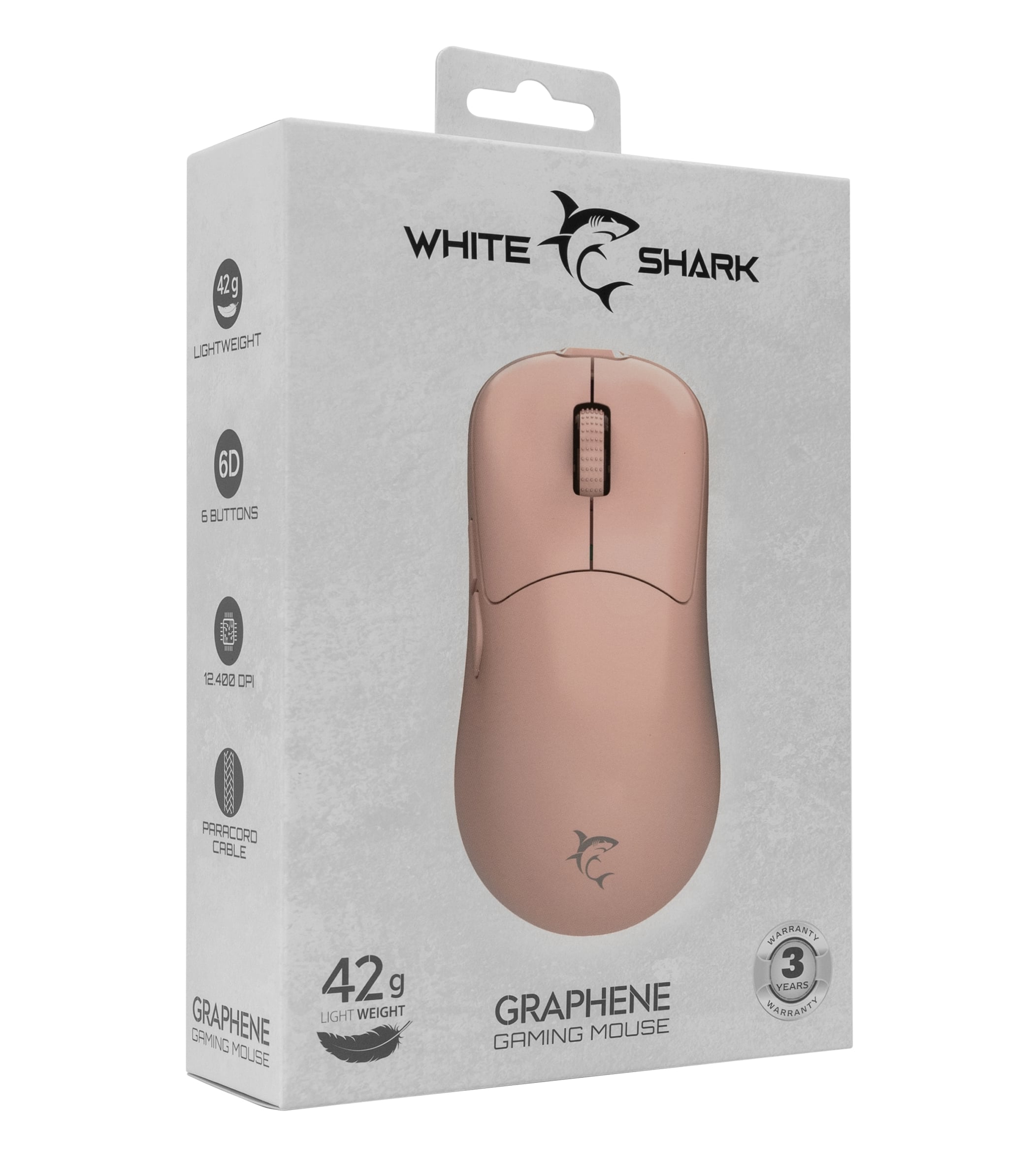 Mouse Ottico USB 12400 Dpi 6D Rosa, GRAPHENE - White Shark ICSB-GRAPHENEPK