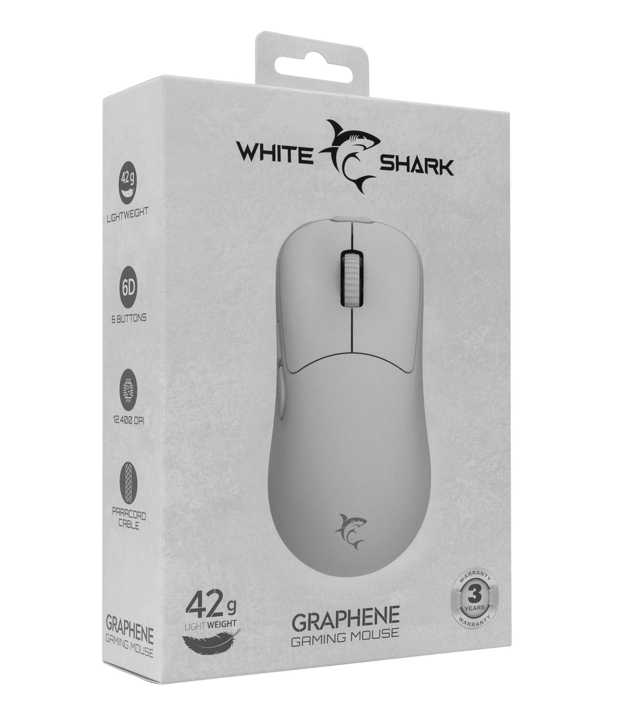 Mouse Ottico USB 12400 Dpi 6D Bianco, GRAPHENE - White Shark ICSB-GRAPHENEWH