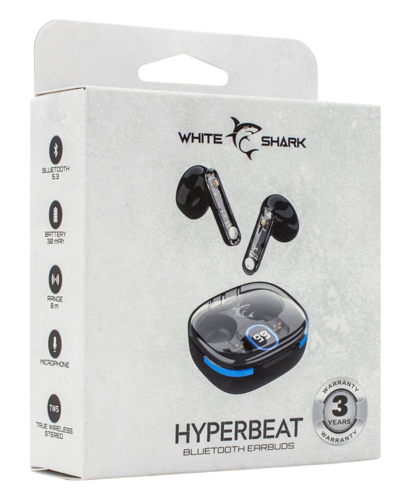 Wireless earphones BT 5.3 Charging case with Black Display - White Shark ICSB-HYPERBEATB