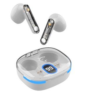 Wireless Bluetooth v 5.3 Headsets with Charging Case LED Display White - White Shark ICSB-HYPERBEATW
