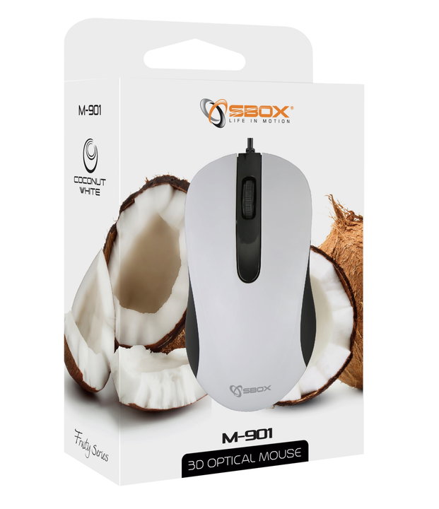 Mouse Ottico USB 1000 Dpi 3D Bianco M-901 - Sbox ICSB-M901W