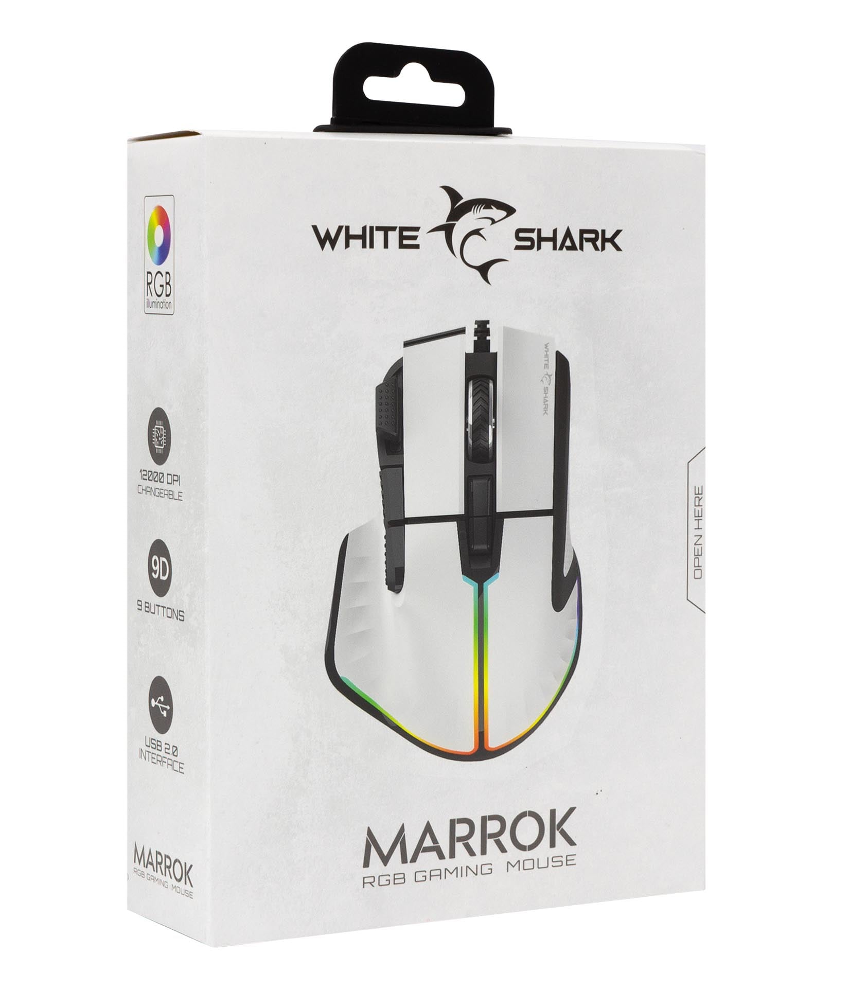 Optical Mouse USB Gaming 12000 Dpi 9 Keys LED Backlight RGB White - White Shark ICSB-MARROKW