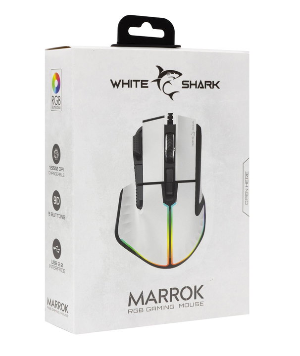 Mouse Ottico USB Gaming 12000 Dpi 9 Tasti Retroilluminazione LED RGB Bianco - White Shark ICSB-MARROKW
