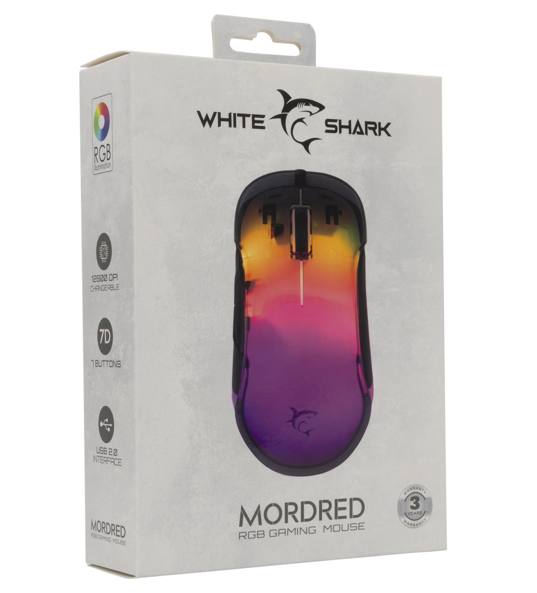 Mouse Optical USB Gaming 12800 DPI 7 RGB Black LED Keys - White Shark ICSB-MORDREDBK