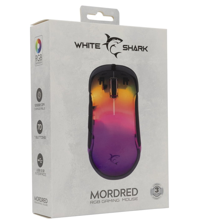 Mouse Ottico USB Gaming 12800 DPI 7 Tasti LED RGB Nero - White Shark ICSB-MORDREDBK
