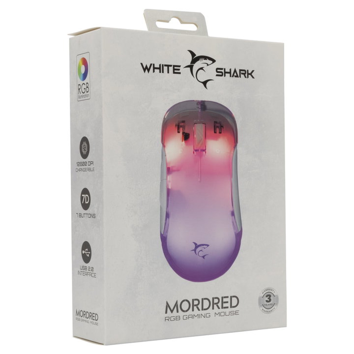 Mouse Ottico USB Gaming 12800 DPI 7 Tasti LED RGB Bianco - White Shark ICSB-MORDREDWH