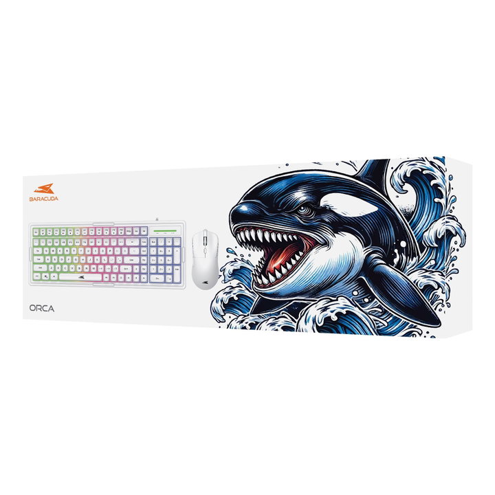Kit Tastiera 101 Tasti e Mouse USB 7200 Dpi Bianco - Baracuda ICSB-ORCAWH