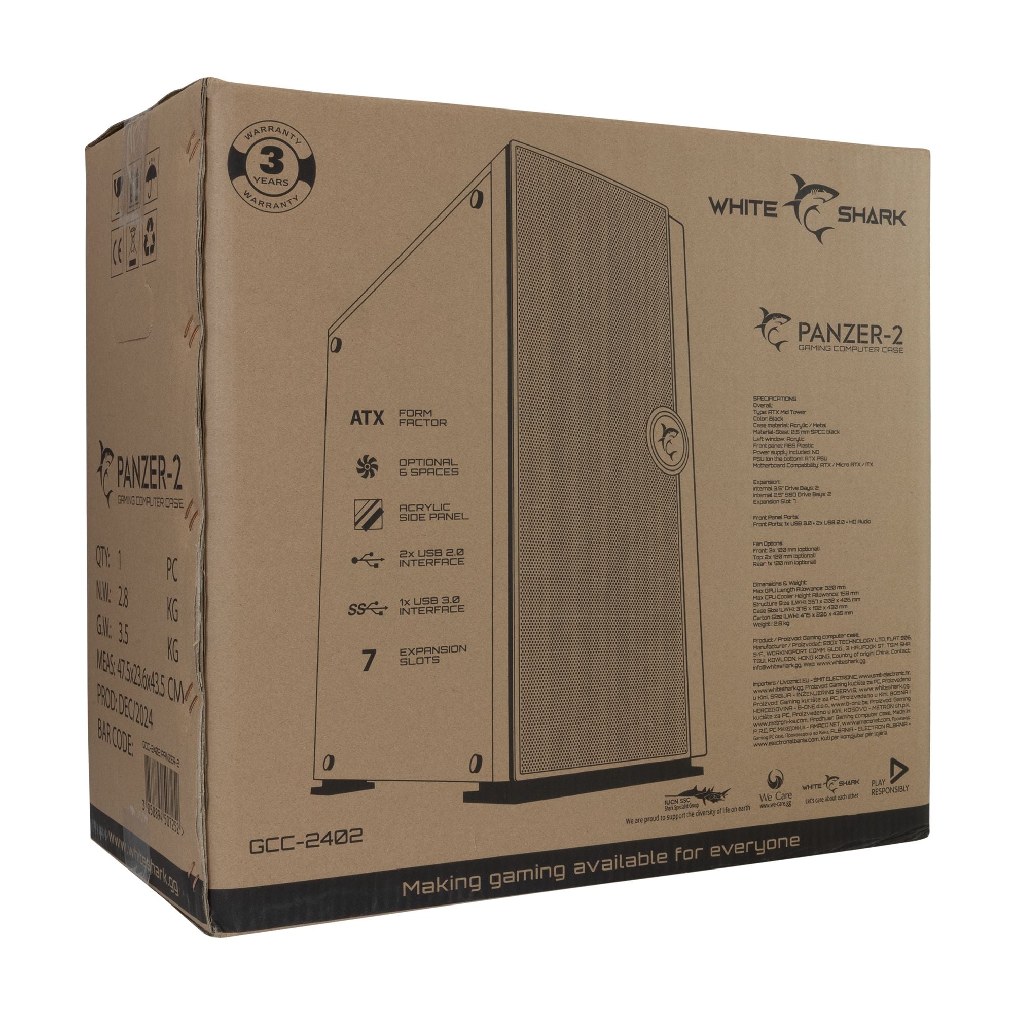 Case PC Chassis ATX Mid Tower Nero - White Shark ICSB-PANZER2