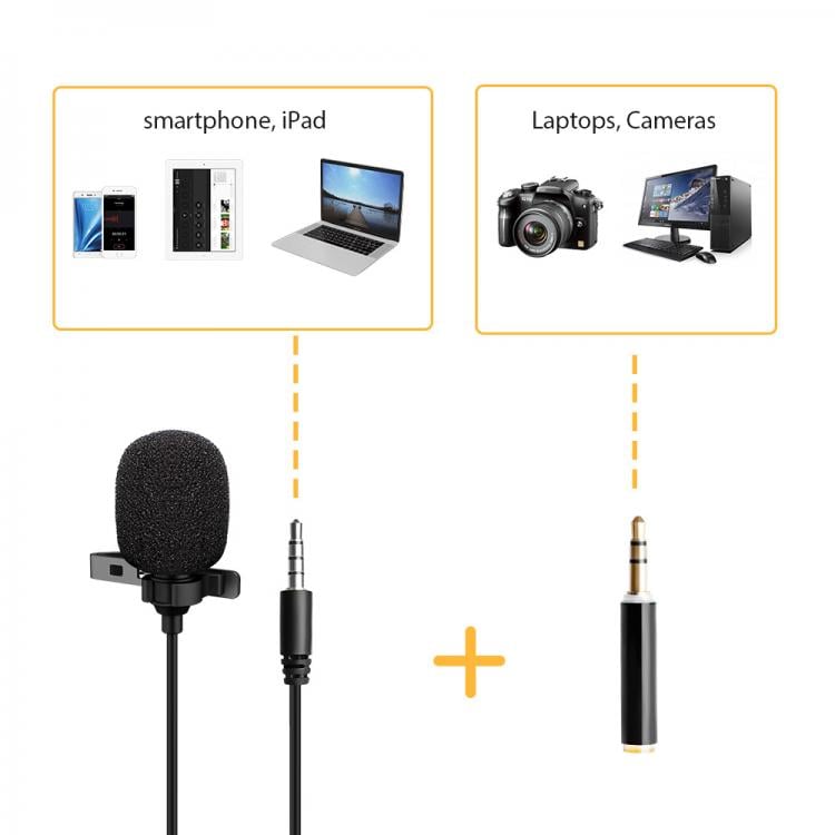 Microfono Lavalier Condensatore Omnidirezionale 3.5mm Adattatore PC - Sbox ICSB-PM402