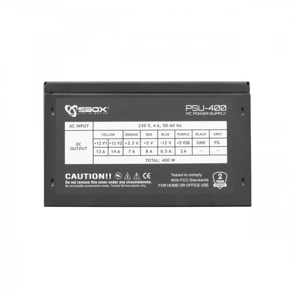 Alimentatore per PC 400W ATX Ventola 12cm - Sbox ICSB-PSU4002R