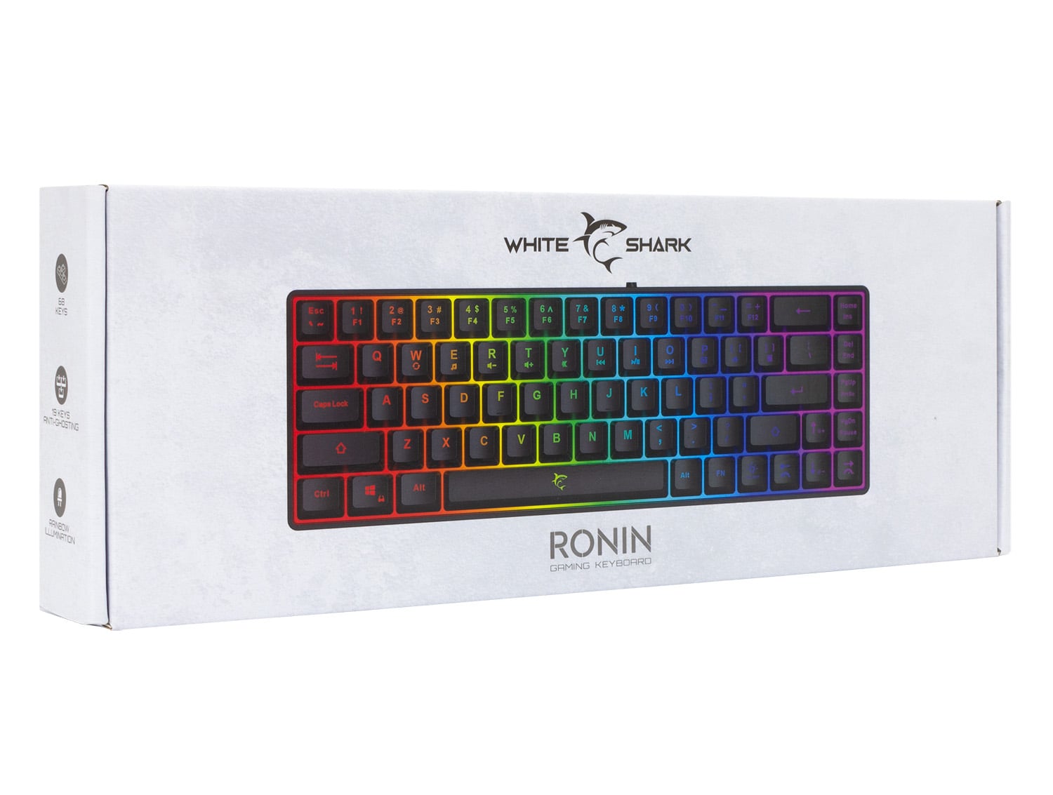 Gaming USB 68 Keyboard with RGB Black LED Backlight - White Shark ICSB-RONINB-US
