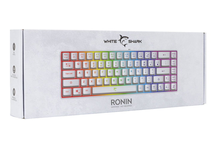 Tastiera Gaming USB 68 Tasti con Retroilluminazione LED RGB Bianco - White Shark ICSB-RONINW-US