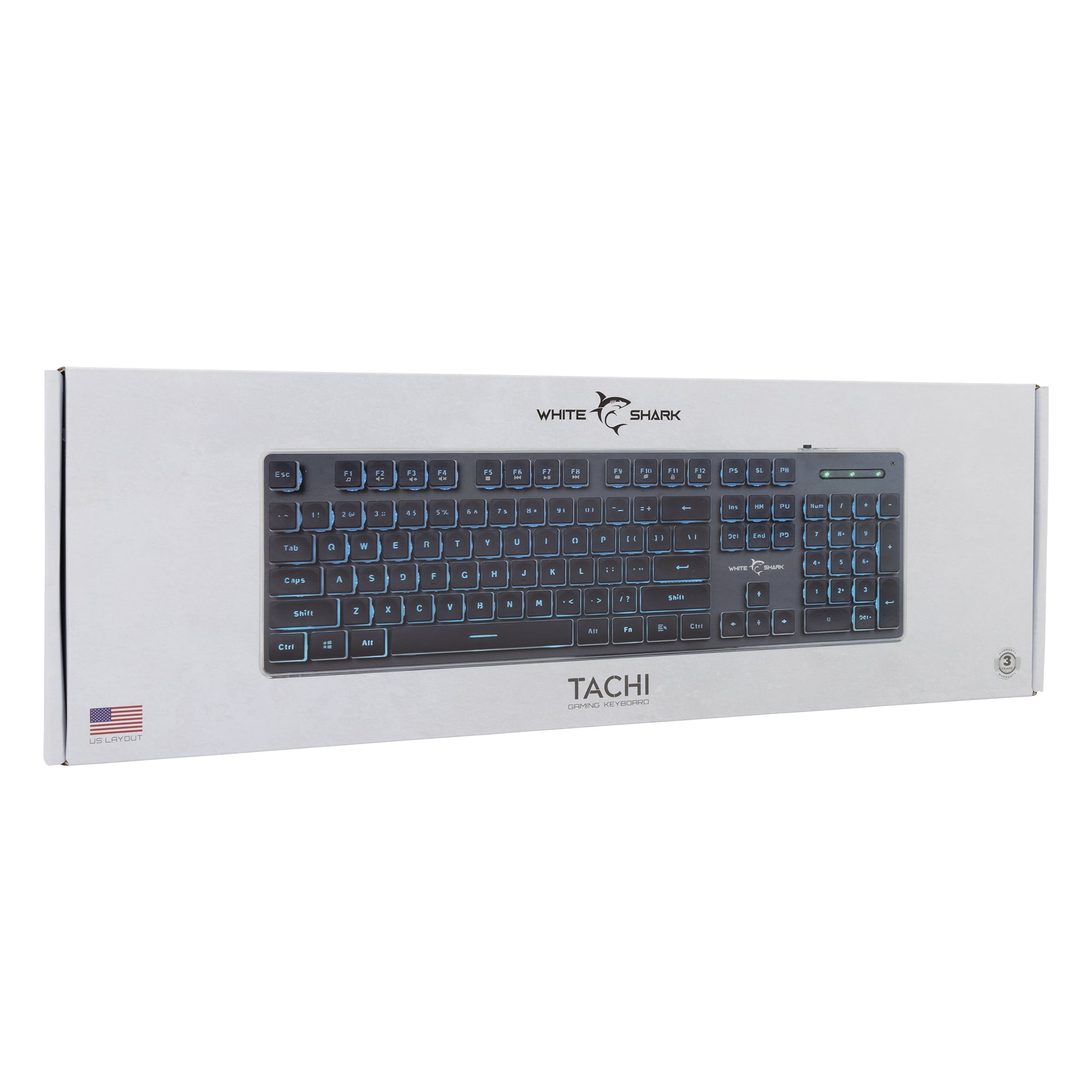 Gaming USB 104 Keyboard with Blue LED Backlight - White Shark ICSB-TACHIBK
