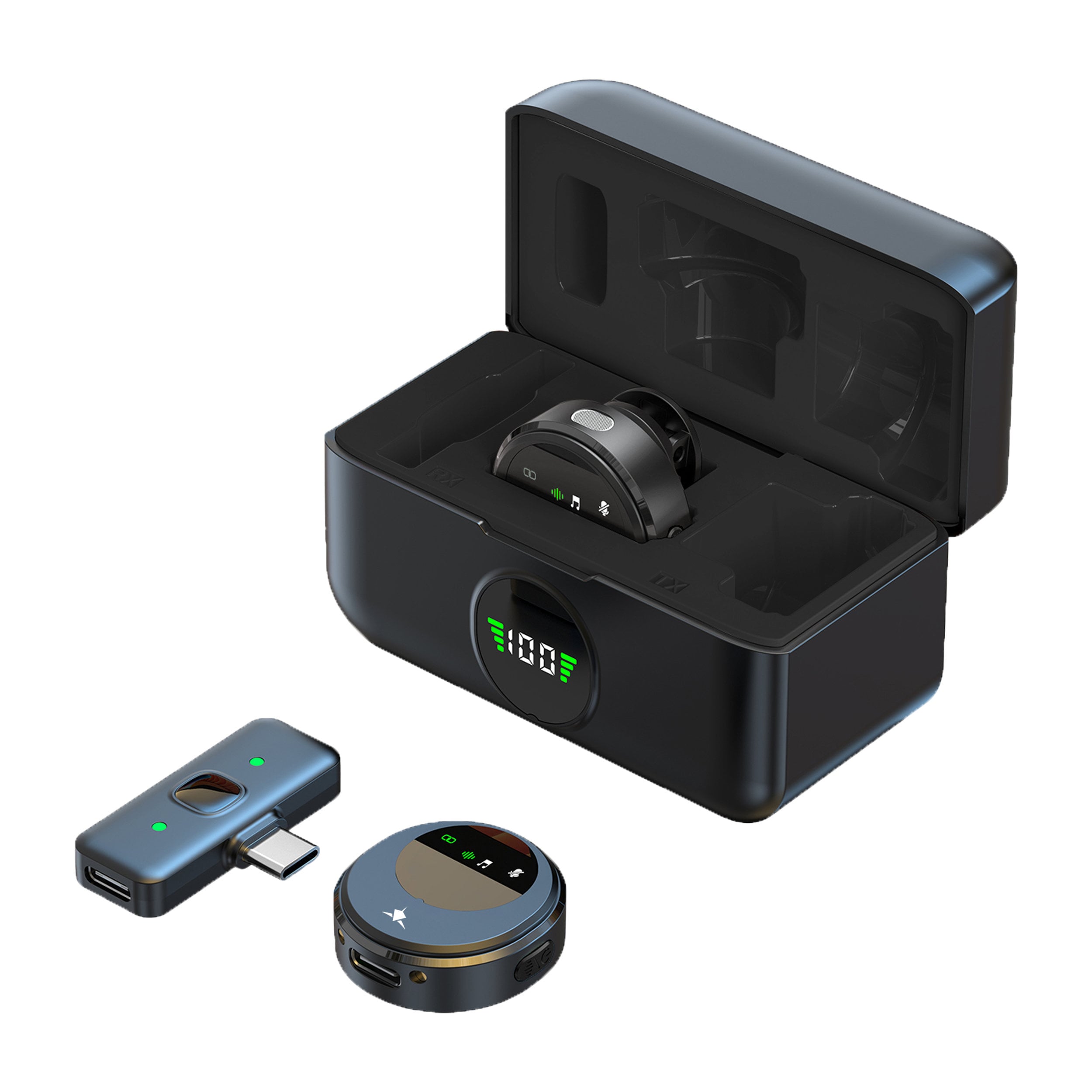 Set 2 Mini Microfoni Lavalier Wireless con Ricevitore USB-C™ e Custodia di Ricarica, TASSA - White Shark ICSB-TASSA