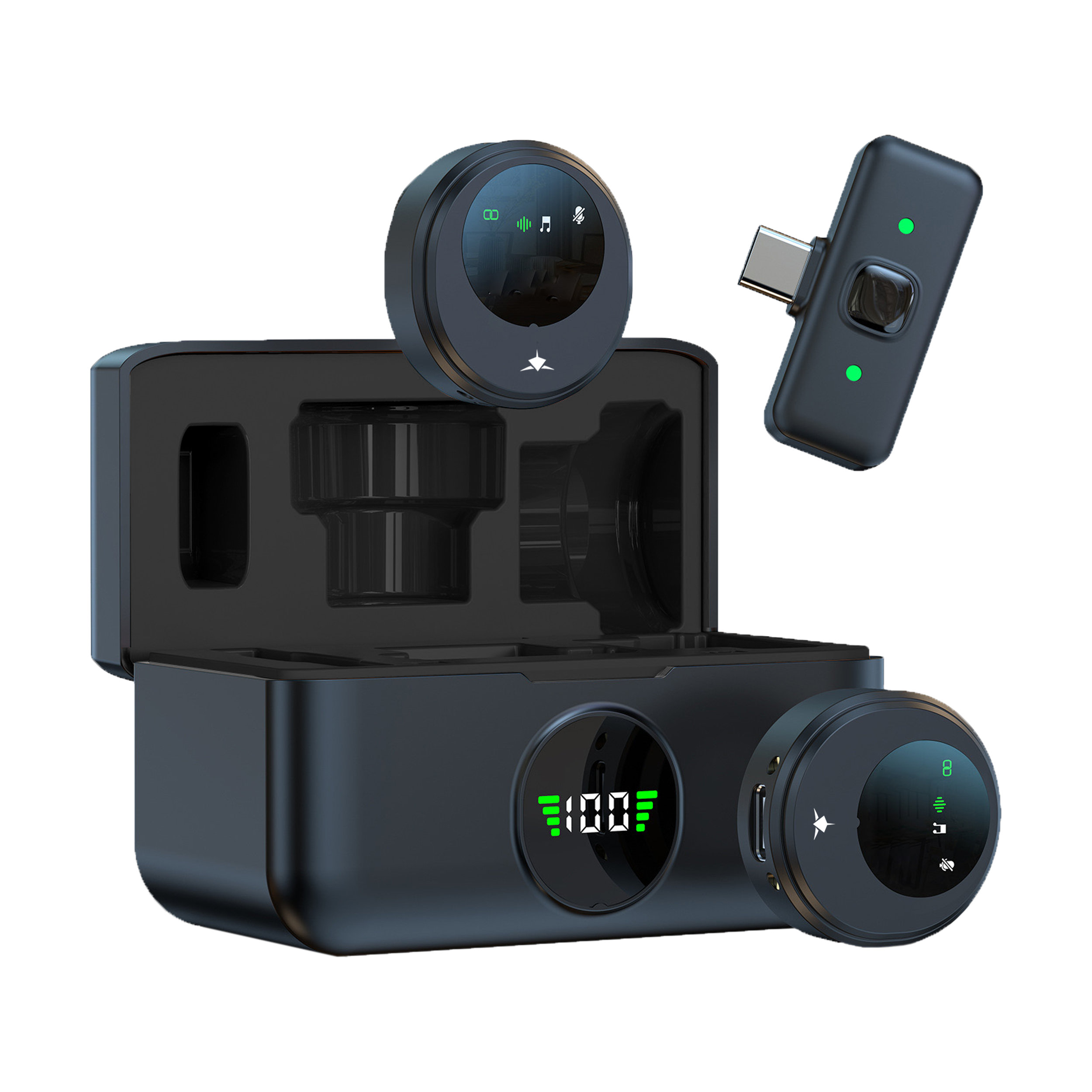 Set 2 Mini Microfoni Lavalier Wireless con Ricevitore USB-C™ e Custodia di Ricarica, TASSA - White Shark ICSB-TASSA