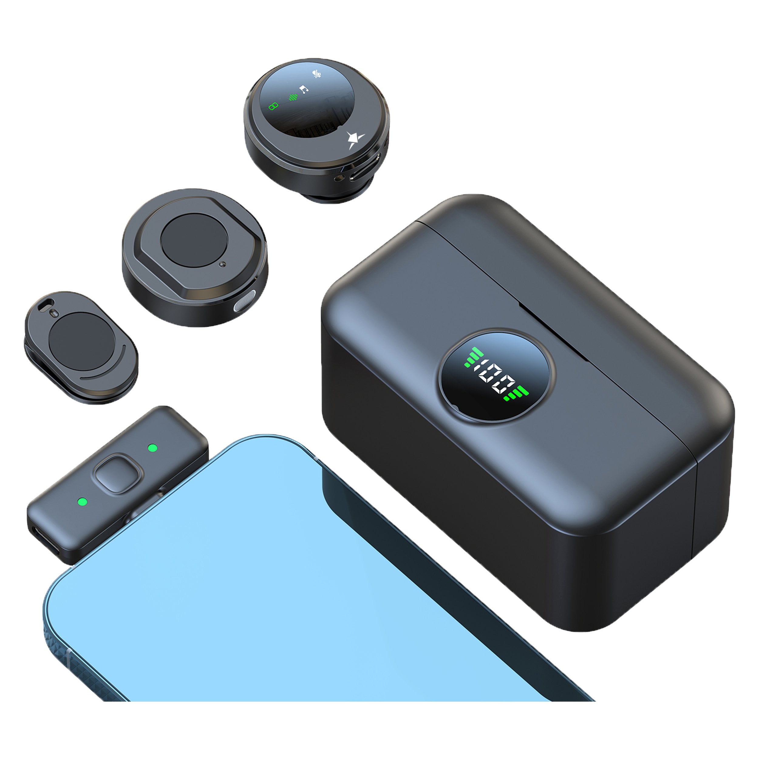 Set 2 Mini Microfoni Lavalier Wireless con Ricevitore USB-C™ e Custodia di Ricarica, TASSA - White Shark ICSB-TASSA