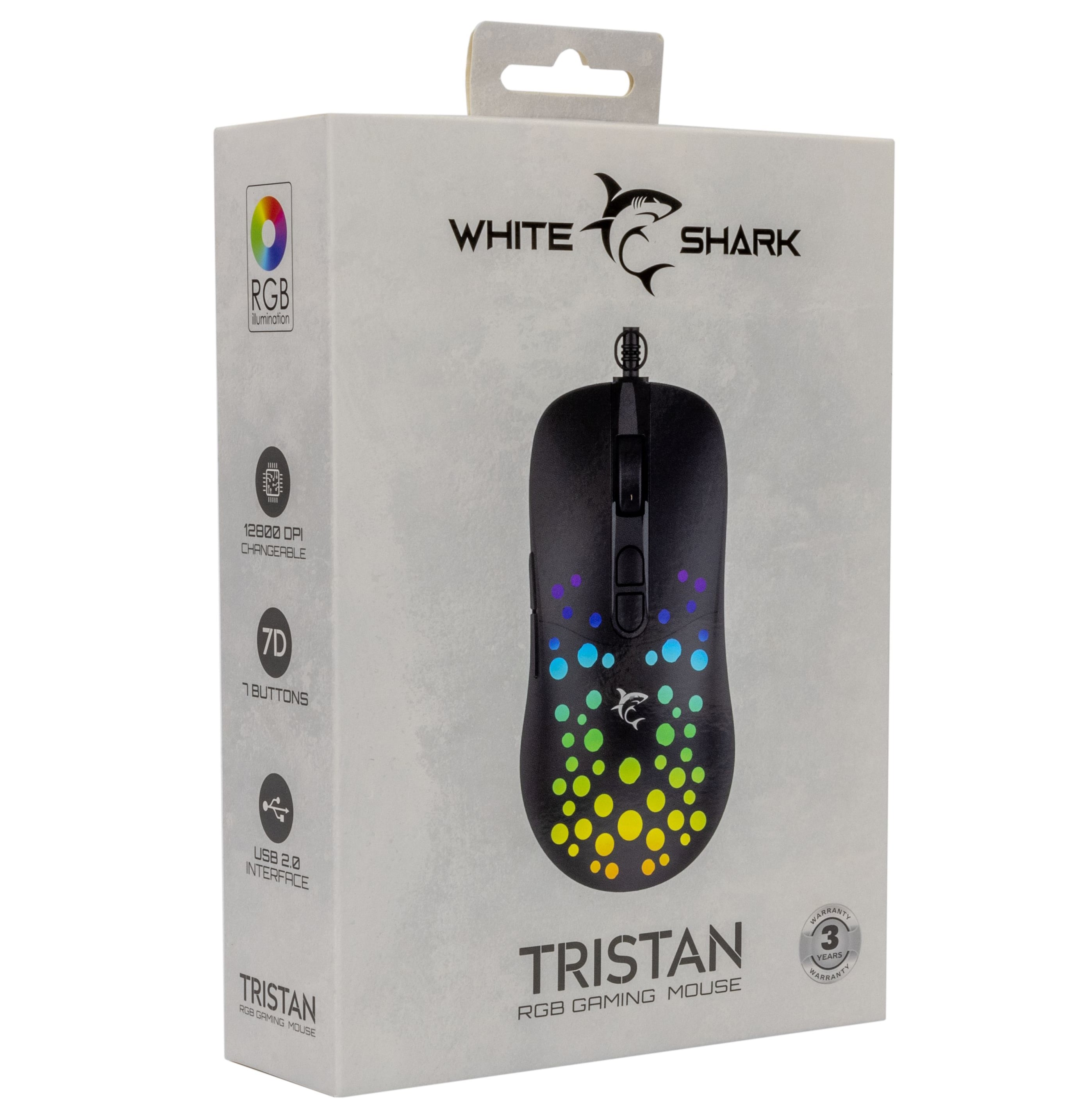Mouse Optic USB Gaming 12800 Dpi LED RGB 7 D Black - White Shark ICSB-TRISTAN