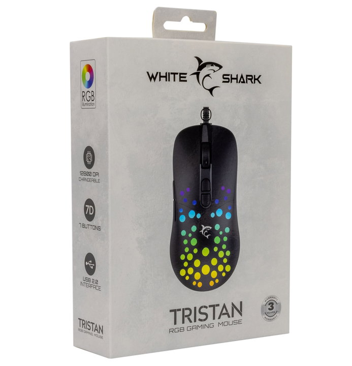 Mouse Ottico USB Gaming 12800 Dpi LED RGB 7D Nero - White Shark ICSB-TRISTAN