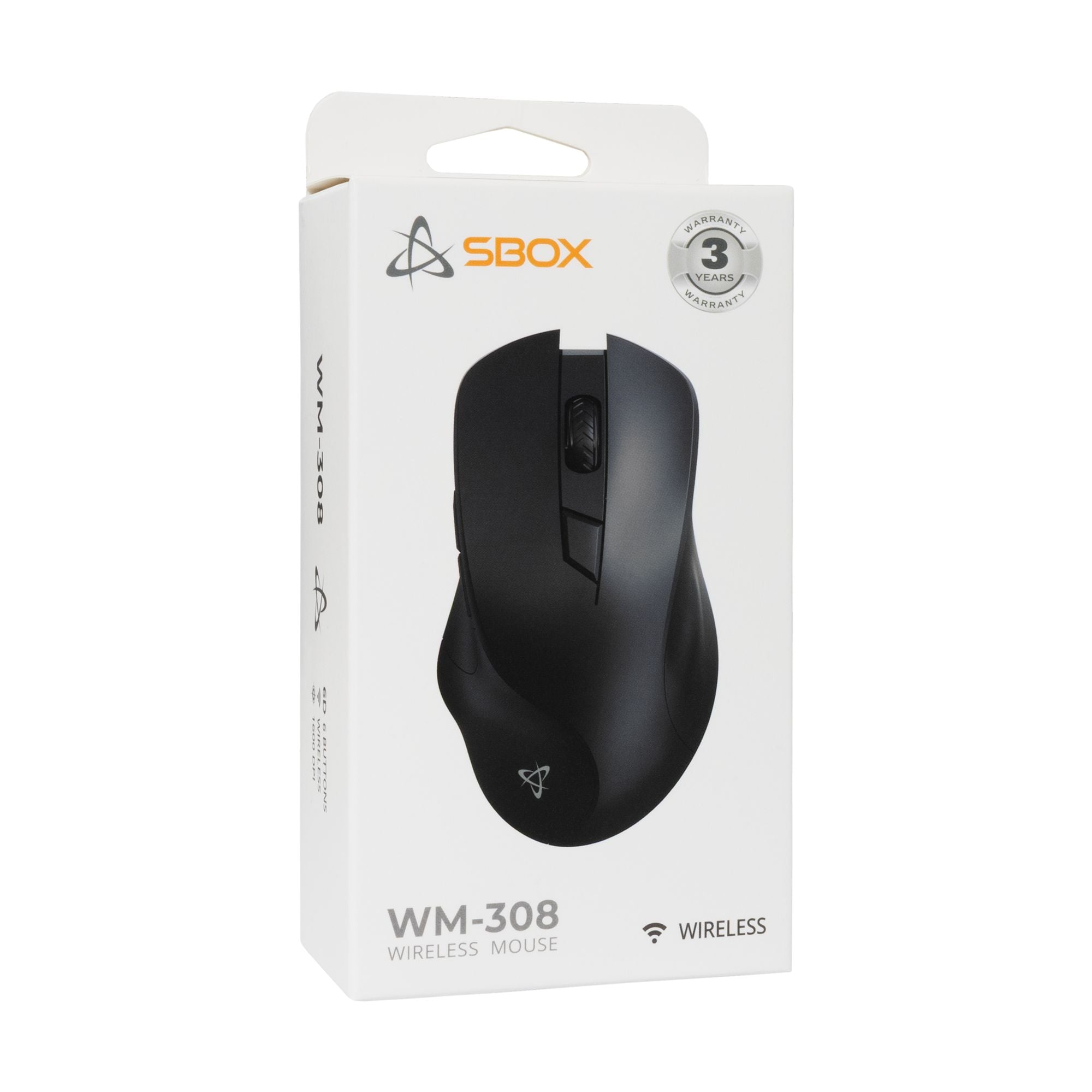 Mouse Ottico Wireless 1600 Dpi 6D Nero, WM-308B - Sbox ICSB-WM308BK