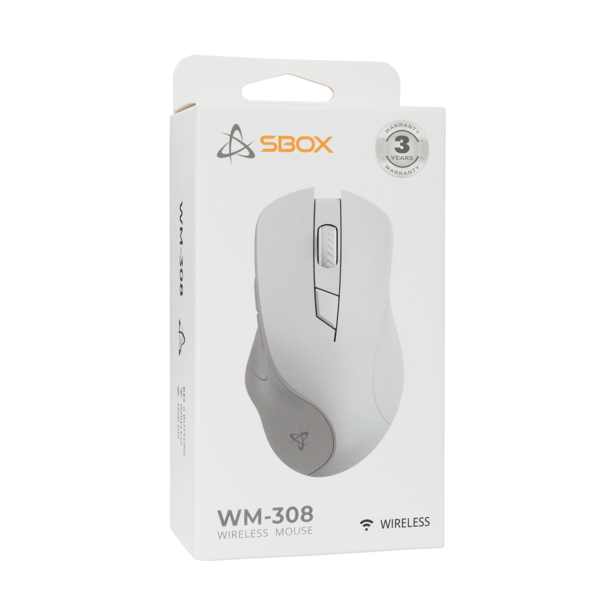 Mouse Ottico Wireless 1600 Dpi 6D Bianco, WM-308W - Sbox ICSB-WM308WH