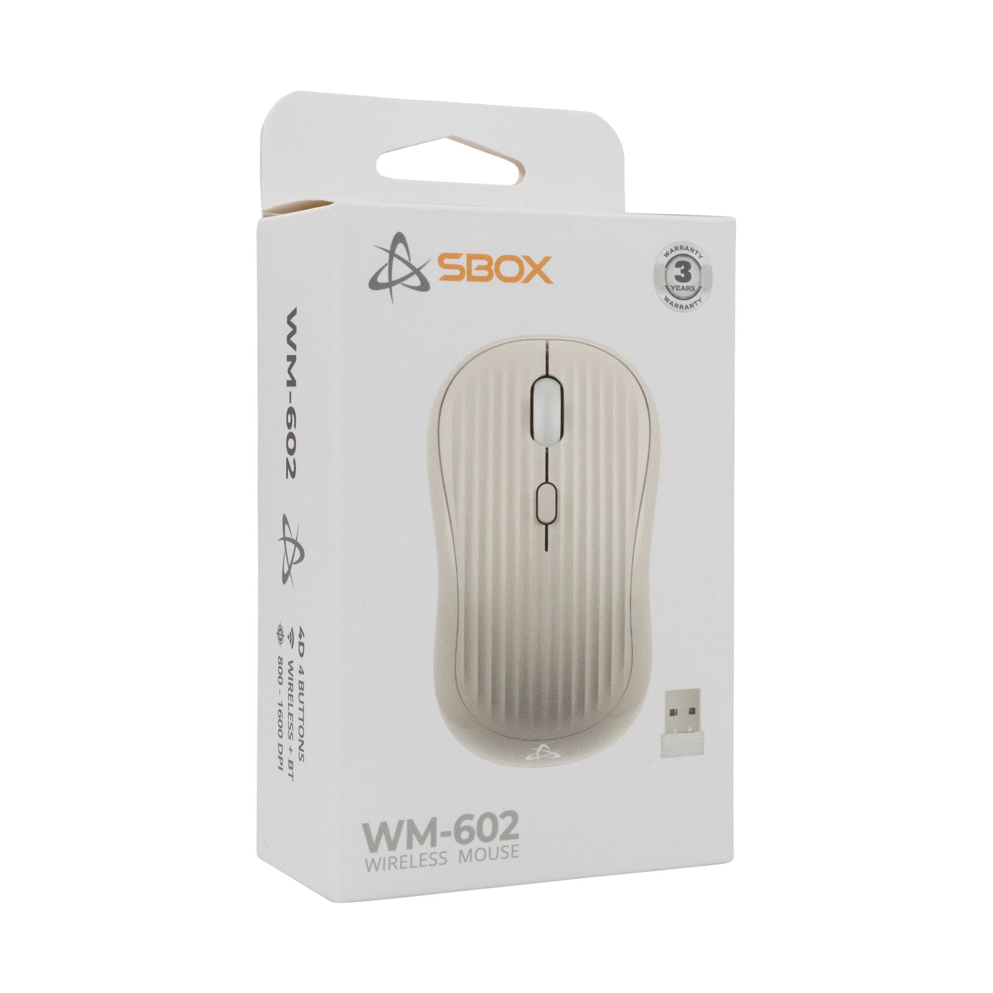 Mouse Ottico Wireless 1600 Dpi 4D Beige, WM-602BE - Sbox ICSB-WM602BG