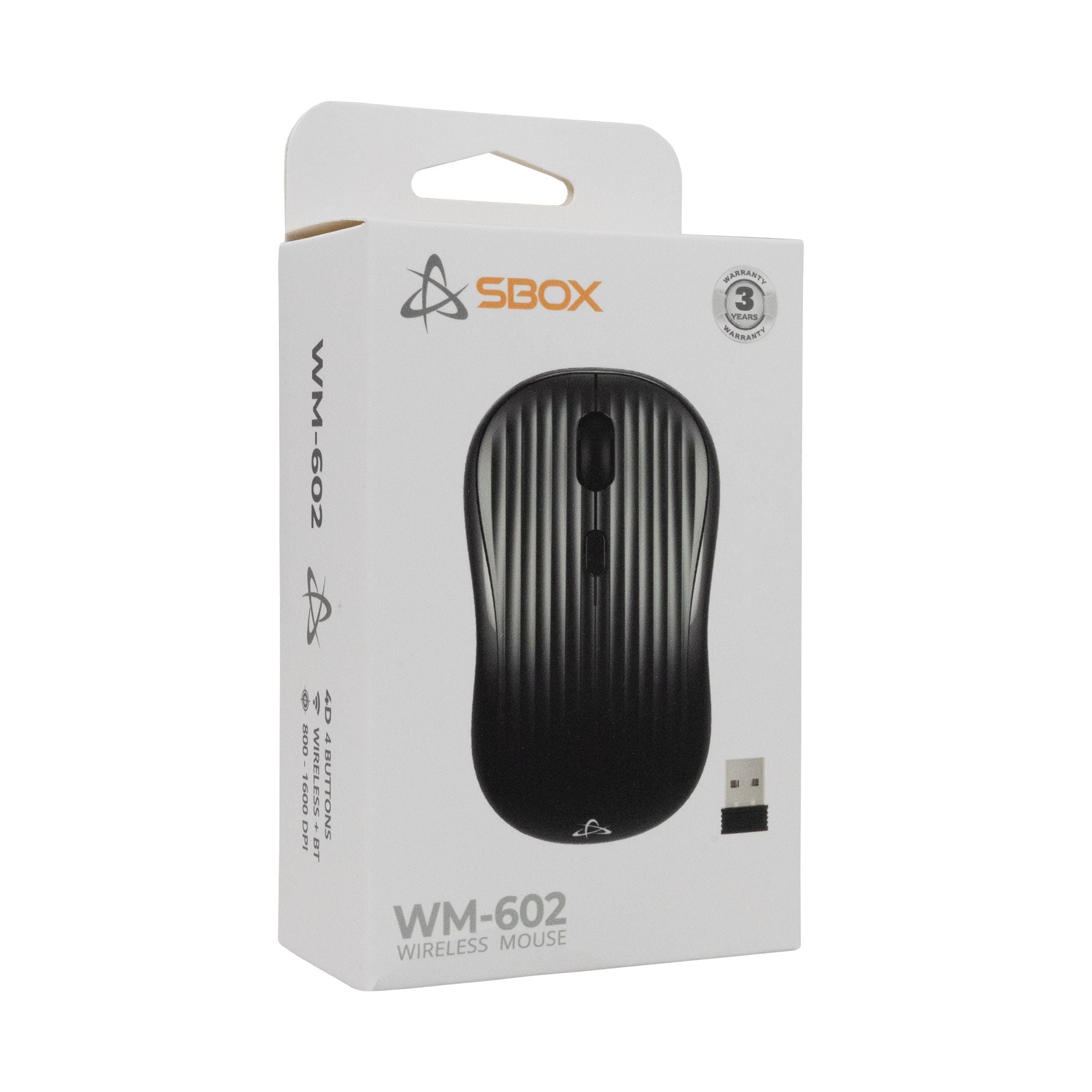 Mouse Ottico Wireless 1600 Dpi 4D Nero, WM-602B - Sbox ICSB-WM602BK