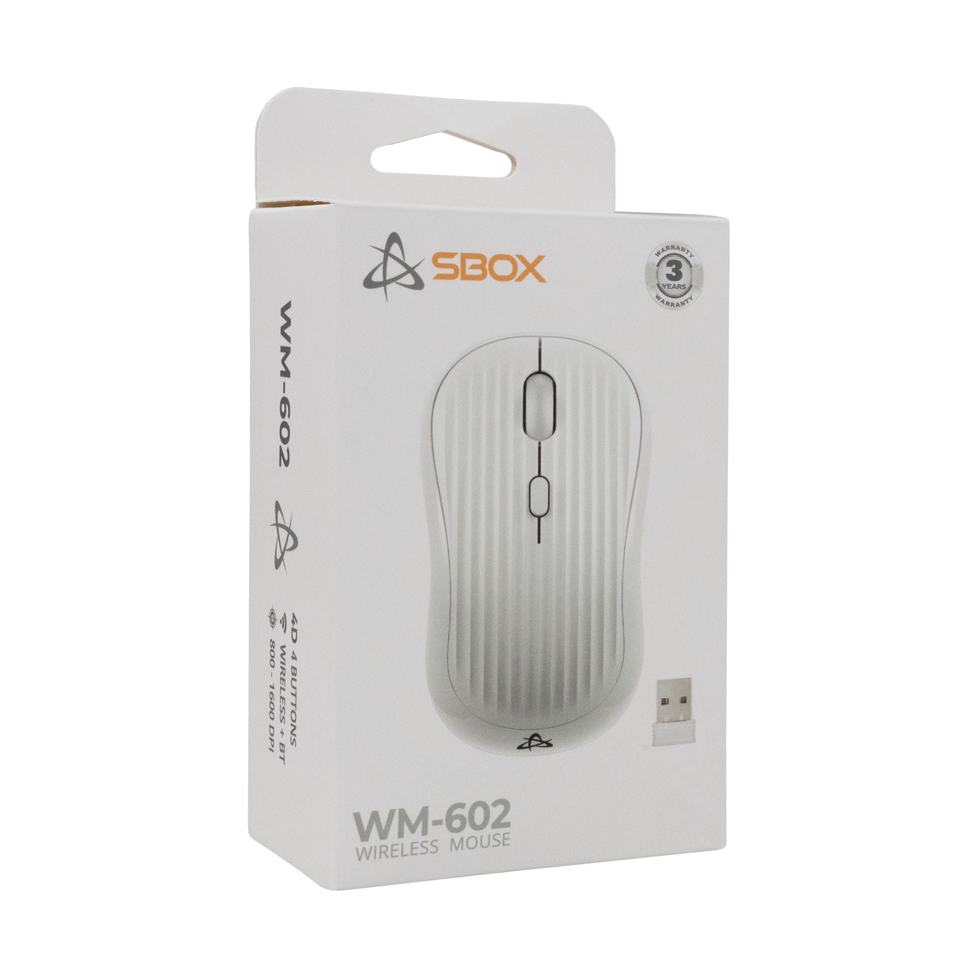 Mouse Ottico Wireless 1600 Dpi 4D Bianco, WM-602W - Sbox ICSB-WM602WH