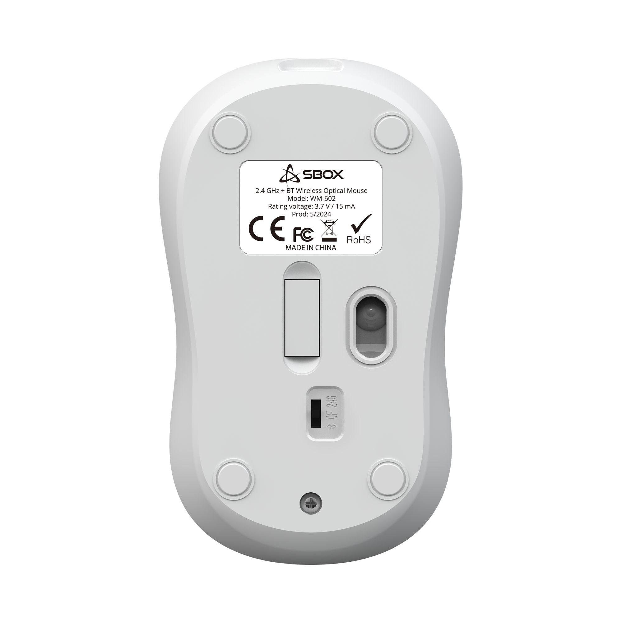 Mouse Ottico Wireless 1600 Dpi 4D Bianco, WM-602W - Sbox ICSB-WM602WH