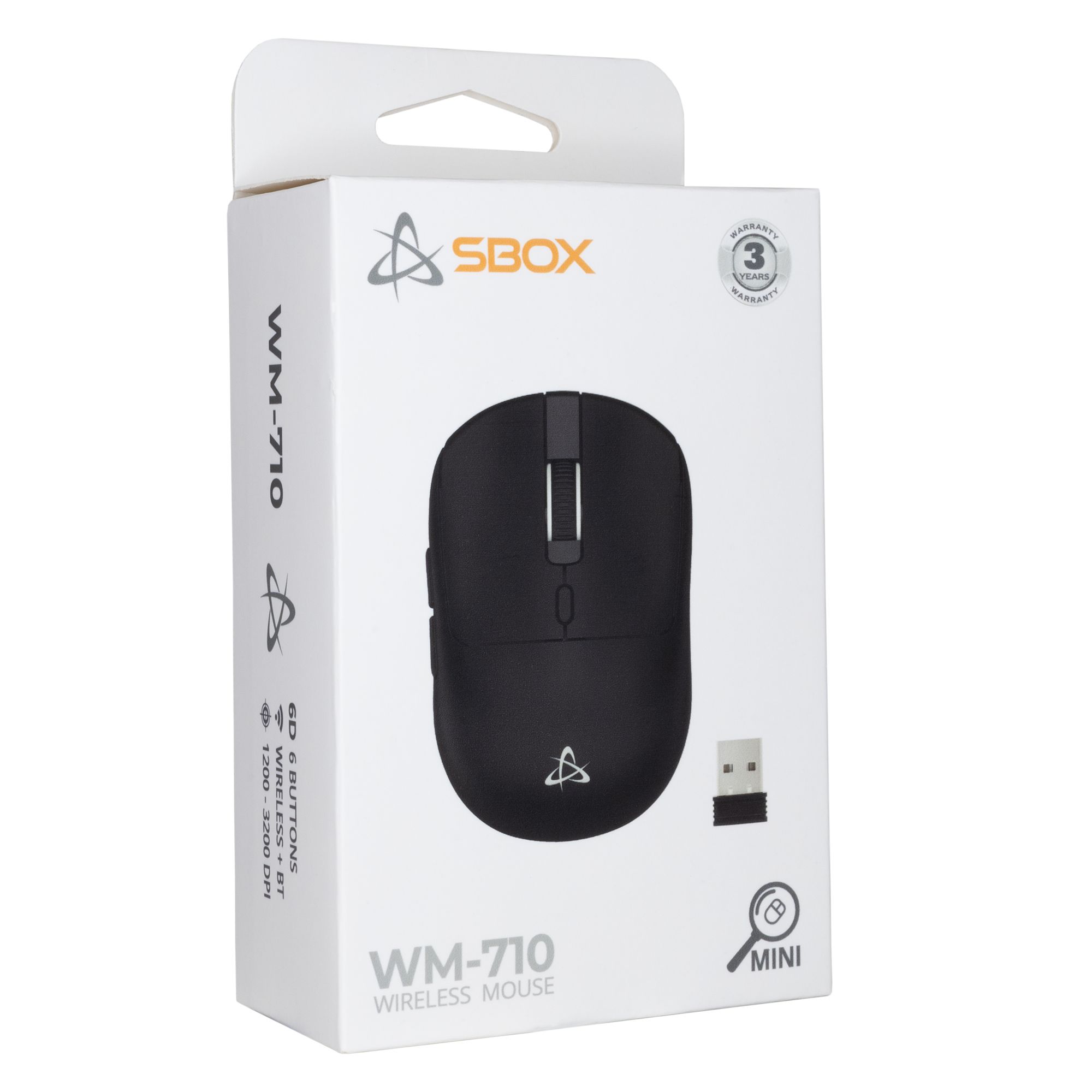 Mini Mouse Ottico Wireless 6D 3200 Dpi Nero, WM-710 - Sbox ICSB-WM710BK