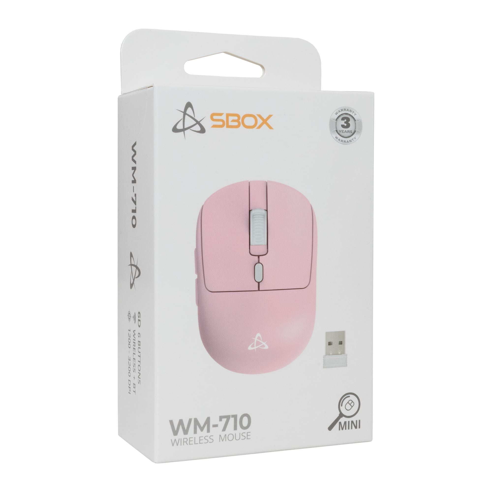 Mini Mouse Ottico Wireless 6D 3200 Dpi Rosa, WM-710 - Sbox ICSB-WM710PK