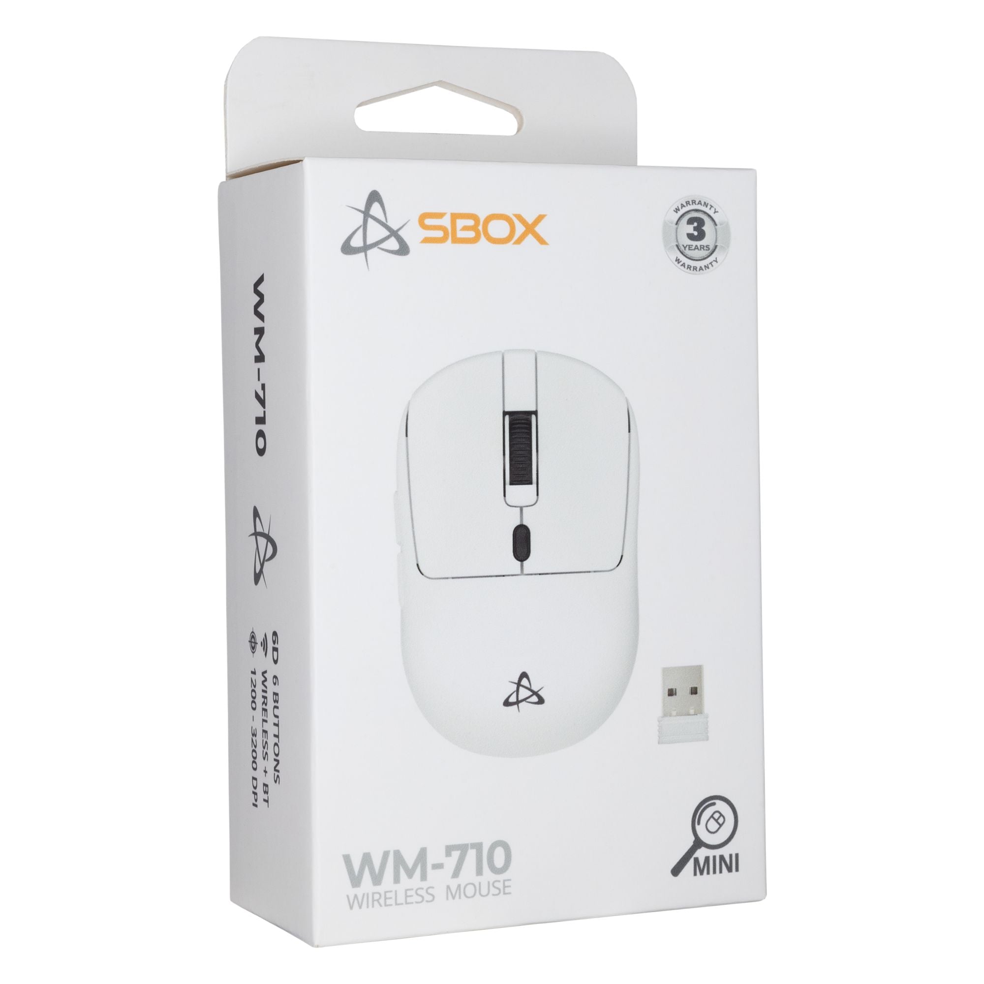 Mini Mouse Ottico Wireless 6D 3200 Dpi Bianco, WM-710 - Sbox ICSB-WM710WH
