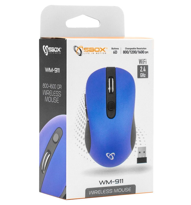 Mouse Ottico Wireless 1600 Dpi Blu WM-911 - Sbox ICSB-WM911BL
