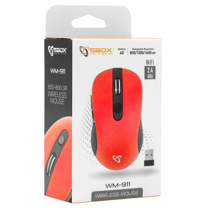 Mouse Ottico Wireless 1600 Dpi Rosso WM-911 - Sbox ICSB-WM911R