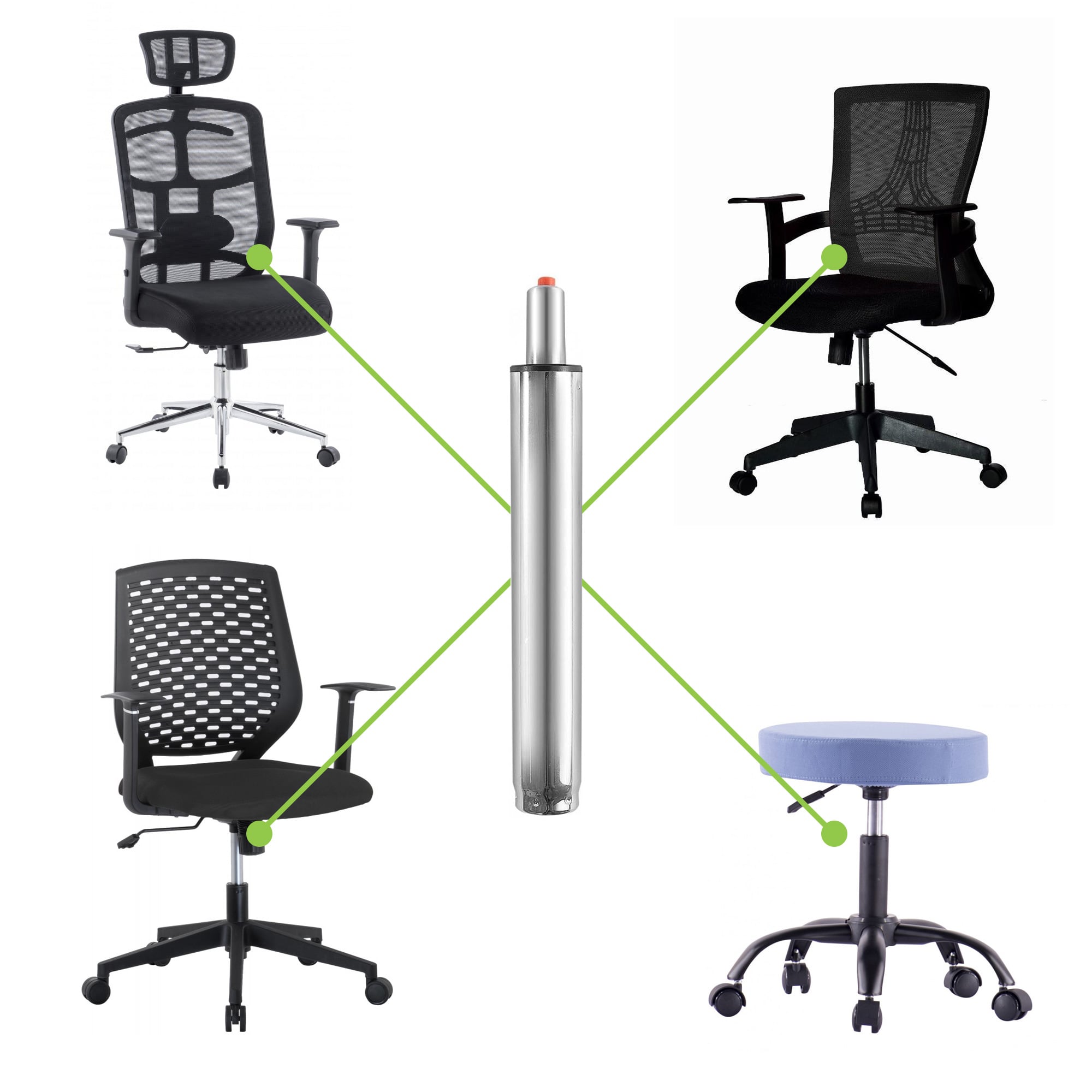 Pistone Gas per Poltrona da Ufficio Regolabile 27-39 cm Cromato - Techly ICSP0001