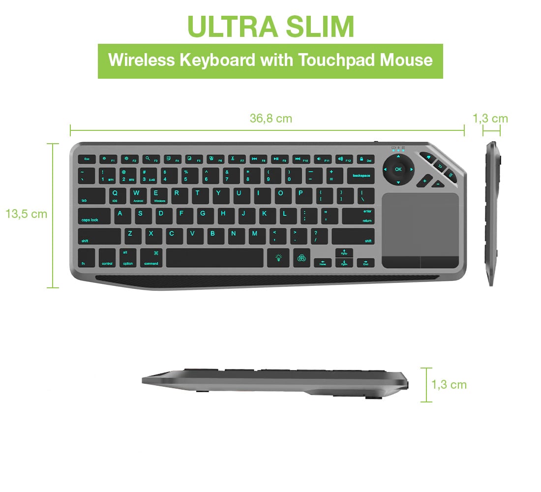 Tastiera Wireless Dual Mode Bluetooth & 2.4G per Smart TV Retroilluminata con Touchpad - Techly ICTB9801TB