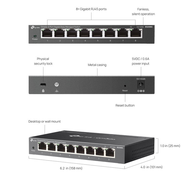 Switch 8 Gigabit ports Easy Managed, ES 208 G - Omada ICTP-ES 208 G