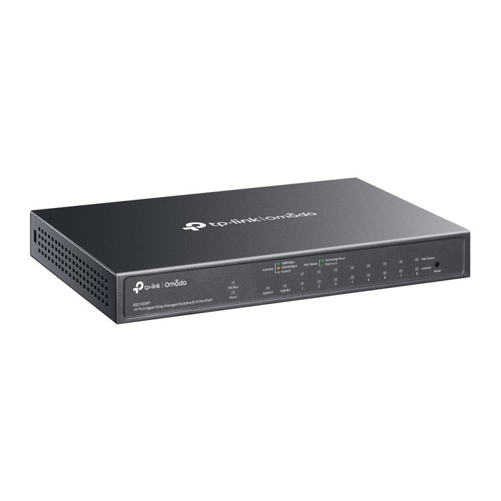 Switch 10 Porte Gigabit Easy Managed con 8 Porte PoE+, 1 SFP, 123W, ES210GMP - Omada ICTP-ES210GMP