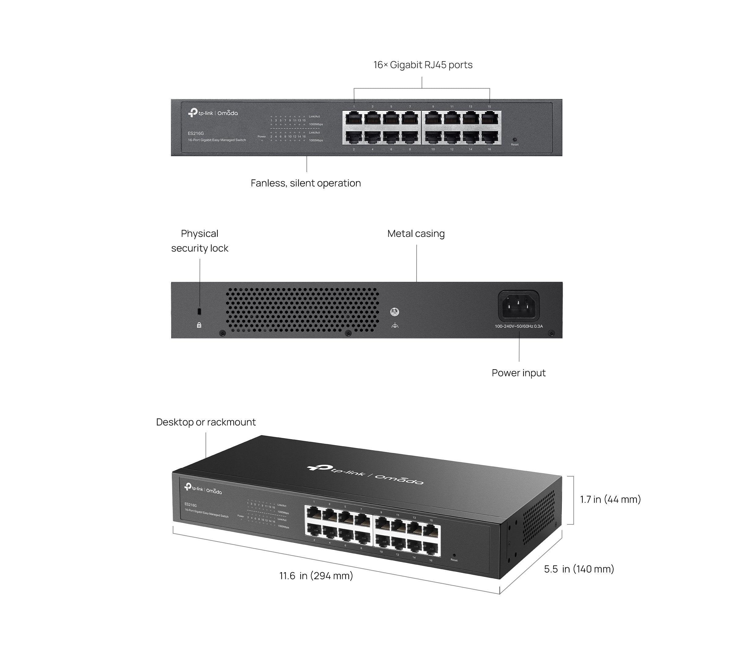 Switch 16 Gigabit ports Easy Managed, ES 216 G - Omada ICTP-ES 216 G