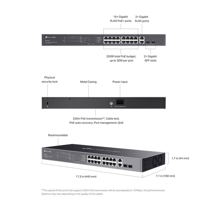 Switch 20 Porte Gigabit Easy Managed con 16 Porte PoE+ e 2 SFP, 250W - Omada ICTP-ES220GMP