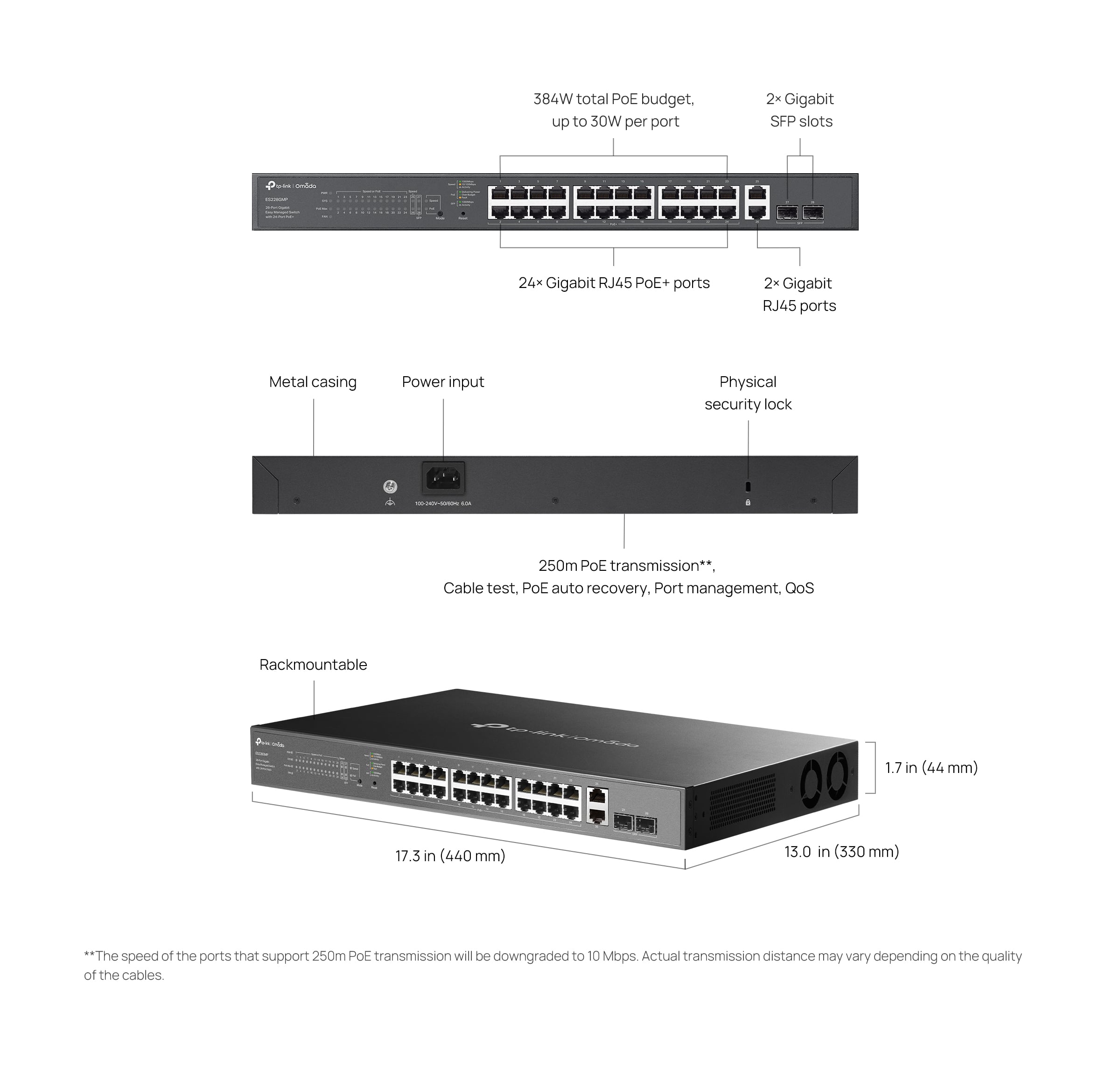 Switch 28 Gigabit Doors Easy Managed with 24 Doors PoE+, 2 SFP, 384 W - Omada ICTP-ES 228 GMP